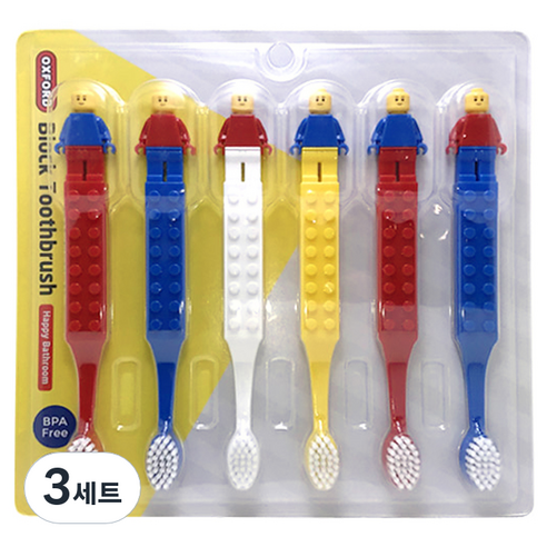옥스포드 블럭 유아칫솔, 레드 + 블루 + 옐로우 + 화이트, 3세트, 6개입