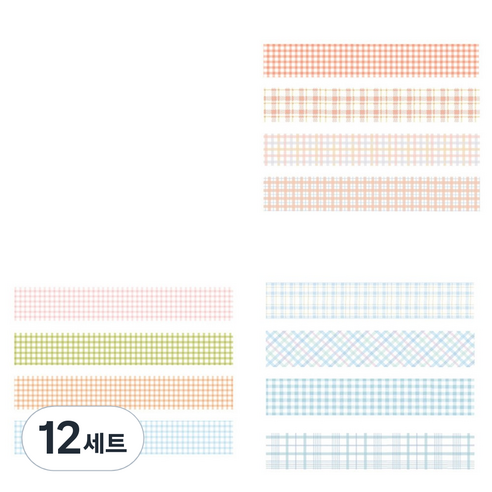 체크 패턴 컬러 마스킹테이프 20mm x 20m 4종 세트, 12세트, 17 피치, 썸머, 블루