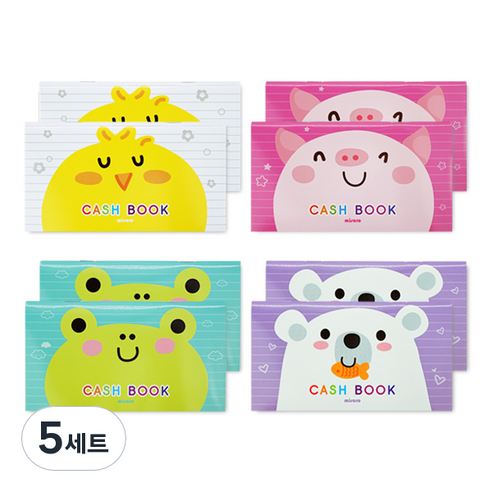 미소로 1000 용돈 기입장 2137 4종 x 2p, 병아리, 돼지, 개구리, 곰, 5세트