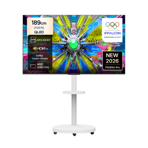 TCL 아이팔콘 4K UHD QLED TV + 대형 무빙 스탠드 매트 화이트 세트, 75U65A Pro(TV), MSD58W(스탠드), 방문설치, 이동형 스탠드, 189cm(75인치)
