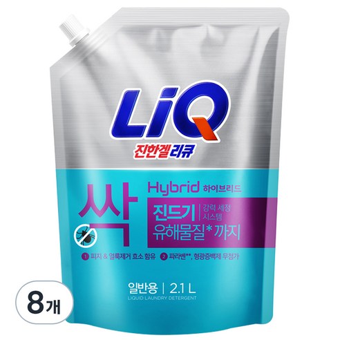 리큐 진한겔 하이브리드 일반용 액상세제 리필, 2.1L, 8개