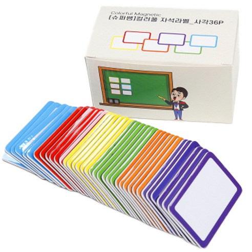 슈퍼쌤에듀 컬러풀 학생이름자석 C사각 빨강 6p + 파랑 6p + 주황 6p + 보라 6p + 노랑 6p + 초록 6p, 혼합색상, 1세트 - 메모자석 | 쿠팡