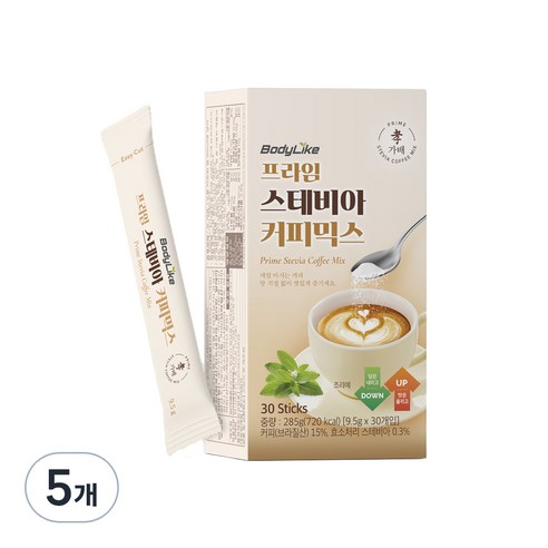바디라이크 프라임 스테비아 커피믹스, 9.5g, 30개입, 5개