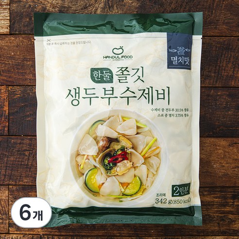 한둘푸드 쫄깃 생두부 수제비 멸치맛 2인분, 342g, 6개