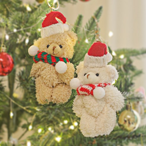 이플린 크리스마스 선물 산타 곰인형 키링 2개 + 선물상자, 혼합색상