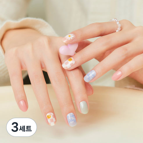 데싱디바 글로우 네일스티커 + Prep Pad 2p + Nail File 세트, 스마일 데이지, 3세트