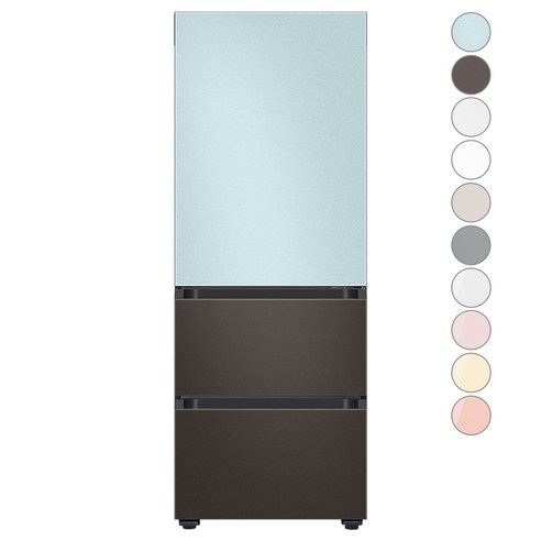 [색상선택형] 삼성전자 비스포크 김치플러스 3도어 키친핏 냉장고 313L 방문설치, 코타모닝블루+차콜, RQ33C74C3AP