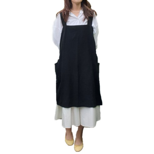 린넨 심플 롱 앞치마 XXL, 블랙, 1개