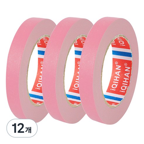 iQIHAN 칼라 마스킹 종이테이프 15mm x 15m, 핑크, 12개