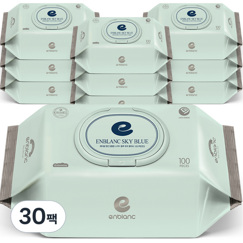 앙블랑 스카이 블루 유아물티슈 캡형, 100개입, 30개