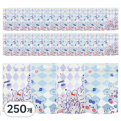 미미파티 감성 귀여운 구디백 손잡이 지퍼백 포장 봉투, 블루토끼, 250개