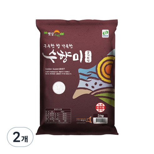 수향미 2024년산 햅쌀 골든퀸 3호 백미, 상등급, 3kg, 2개