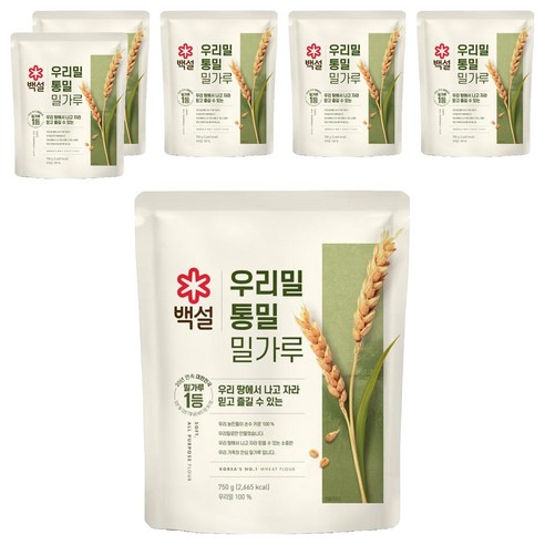 백설 통밀 영양가득 곱게빻은 밀가루, 750g, 6개