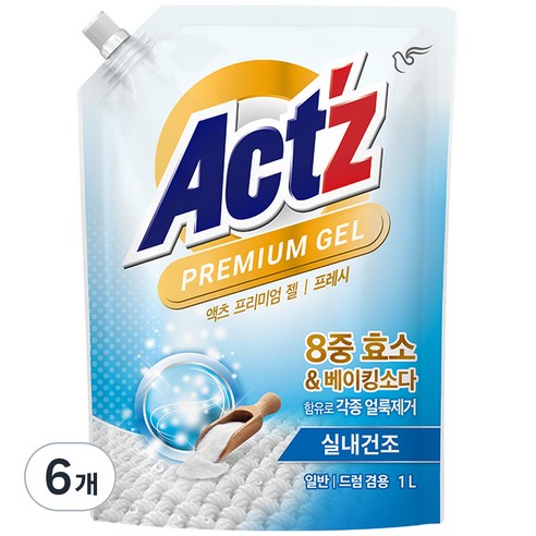 액츠 프리미엄젤 세탁세제 프레쉬 리필, 1L, 6개