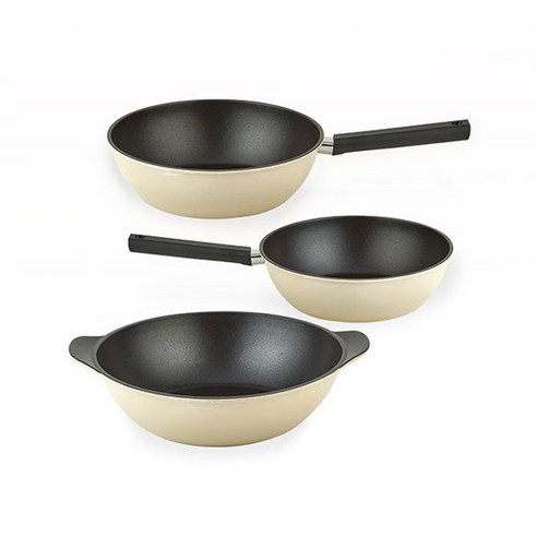 퀸센스 샌드 후라이팬 세트 3개, 베이지, 궁중팬 24cm + 궁중팬 28cm + 파티웍 28cm, 1세트