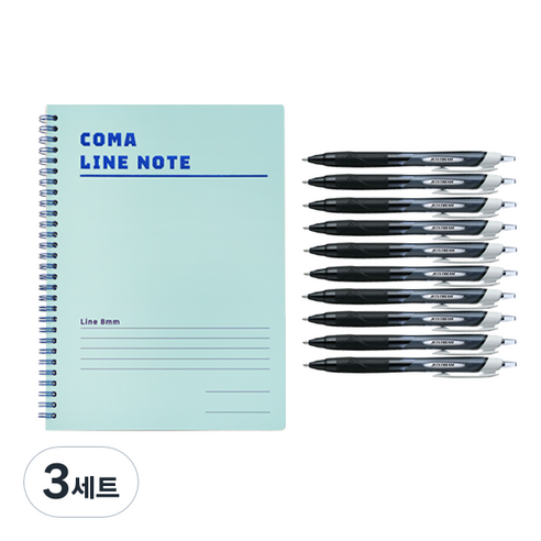 투코비 코마 스프링 라인노트 + 제트스트림 볼펜 흑색 1.0mm 10p 세트, 스카이(노트), 3세트