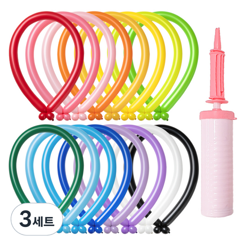 조이파티 조이벌룬 260 레인보우 풍선 100p + 손펌프 세트, 풍선(랜덤발송), 손펌프(마카롱핑크), 3세트