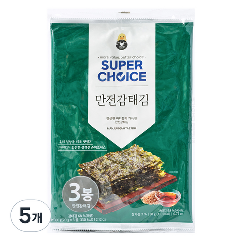 만전김 슈퍼초이스 감태김, 60g, 5개