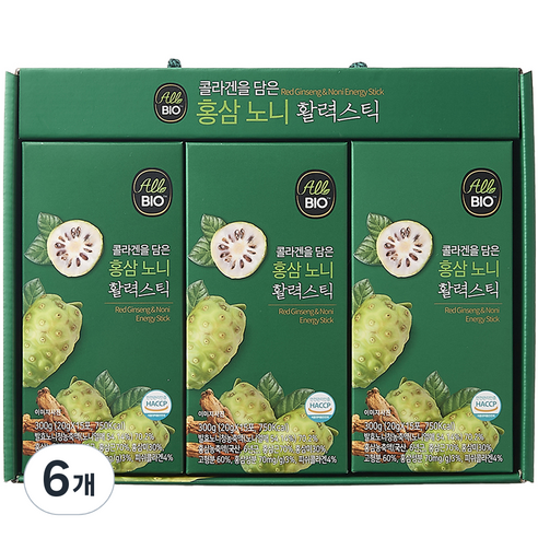 올바이오 홍삼 노니 활력스틱 15p, 300g, 6개