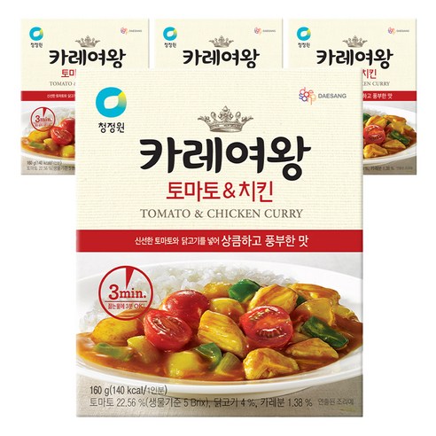 카레여왕 청정원 토마토 앤 치킨, 160g, 4개