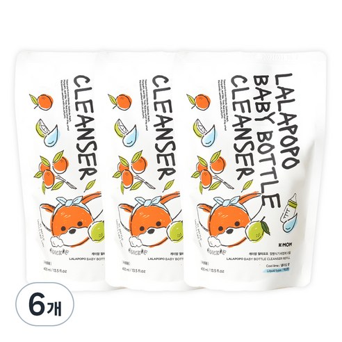 케이맘 랄라포포 유아용 젖병식기세정제 액상형 리필 쿨라임향, 400ml, 6개