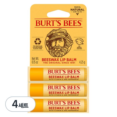 버츠비 모이스춰라이징 립밤 3개입, 비즈왁스, 12.75g, 4세트
