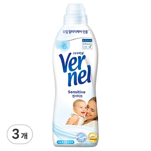 버넬 고농축 센서티브 섬유유연제 본품, 900ml, 3개