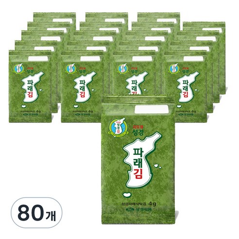 [성경식품] 지도표 재래식 파래 식탁김, 4g, 80개