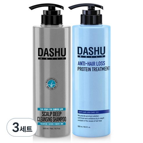 다슈 탈모완화 딥클렌징 비듬케어 샴푸 500ml + 단백질 트리트먼트 500ml, 3세트