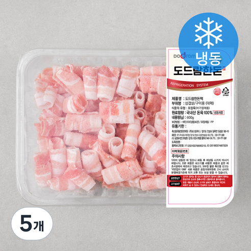 도드람 한돈 대패 삼겹살 구이용 (냉동), 600g, 5개