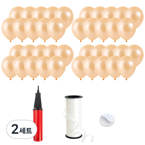 로켓풍선 30cm 200p + 손펌프 + 양면테이프 200p + 컬링리본 5mm x 90m, 펄 피치, 2세트