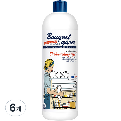 부케가르니 에코 그린 액체 식기세척기 세제, 1000ml, 6개