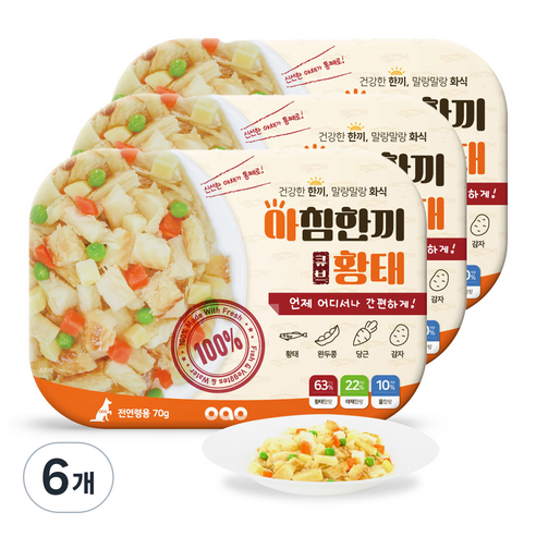 오아오 강아지 전연령용 아침한끼 황태 습식사료, 6개, 70g