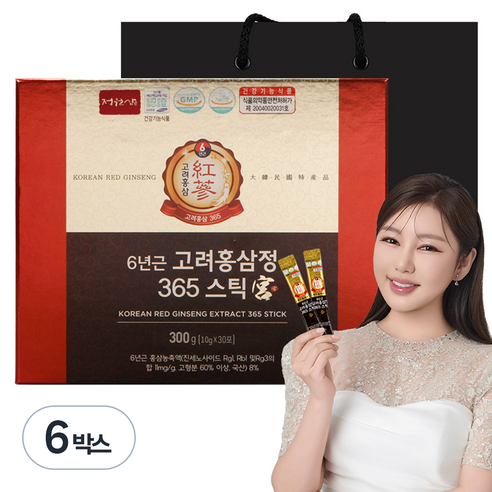 정원삼 6년근 고려홍삼정 365스틱 궁 30개입 + 쇼핑백, 300g, 6박스