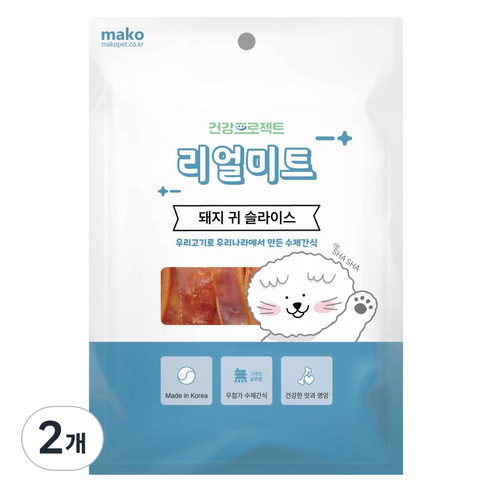 강아지 건강프로젝트 리얼미트 수제간식 슬라이스 대포장, 돼지귀, 300g, 2개