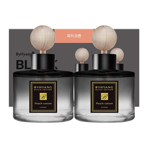 바이향 블랙에디션 차량용디퓨저 120ml 본품, 피치코튼, 2개