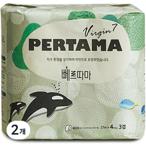 뻬르따마 종이포장 천연펄프 3겹 고급롤화장지, 27m, 4개입, 2개
