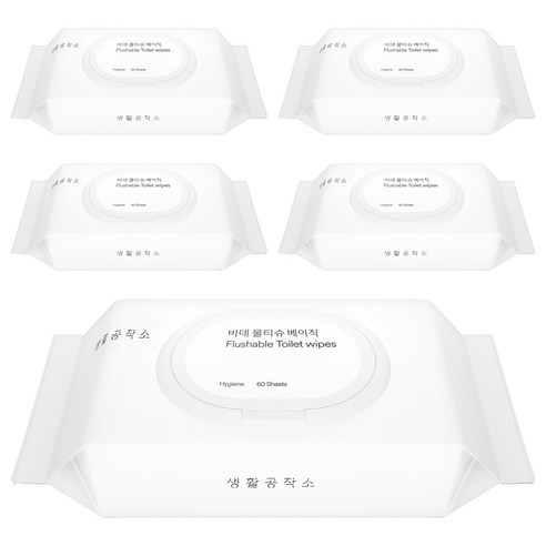 생활공작소 비데 물티슈 베이직 캡형, 60매, 5개