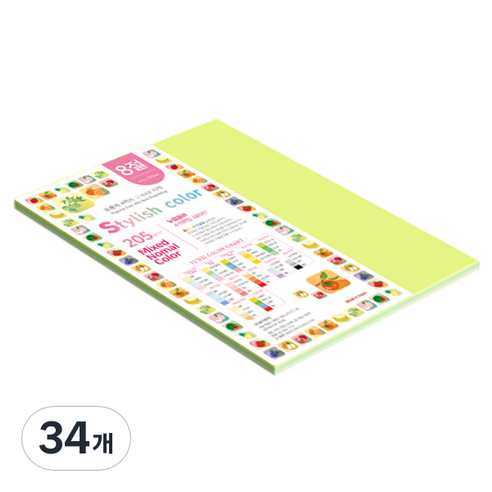 종이문화 SN 스타일리쉬 노멀 두꺼운 혼합색지 205g 05 Green Tone, 34개, 8절