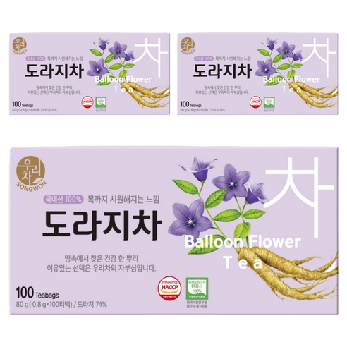 우리차 도라지차, 800mg, 100개입, 3개