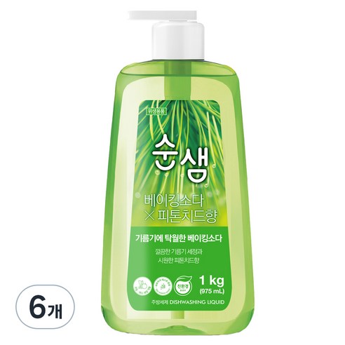 순샘 베이킹소다 피톤치드향 용기 일반주방세제, 975ml, 6개