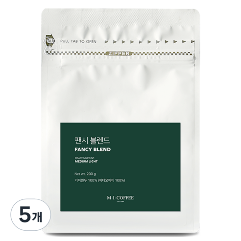 엠아이커피 팬시 블렌드 커피, 홀빈(분쇄안함), 200g, 5개