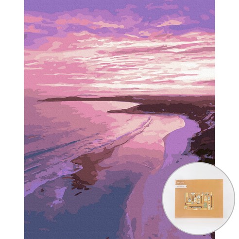 아트조이 DIY 명화 그리기 세트 40 x 50 cm 세로형, 해변의 핑크노을