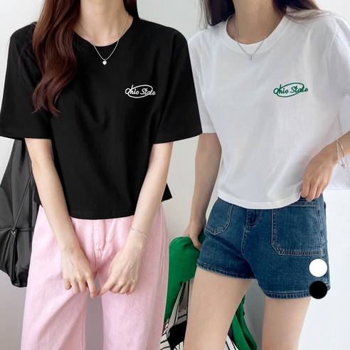 크롭티 바블링브룩 여성용 오하이오 레터링 자수 세미크롭 반팔 티셔츠 2종 세트 Best Top3 크롭티 바블링브룩 여성용 오하이오 레터링 자수 세미크롭 반팔 티셔츠 2종 세트 Best Top3