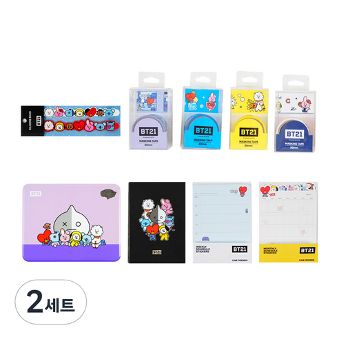 BT21 다이어리 마스킹 꾸미기 30mm 문구 세트, 혼합색상, 2세트