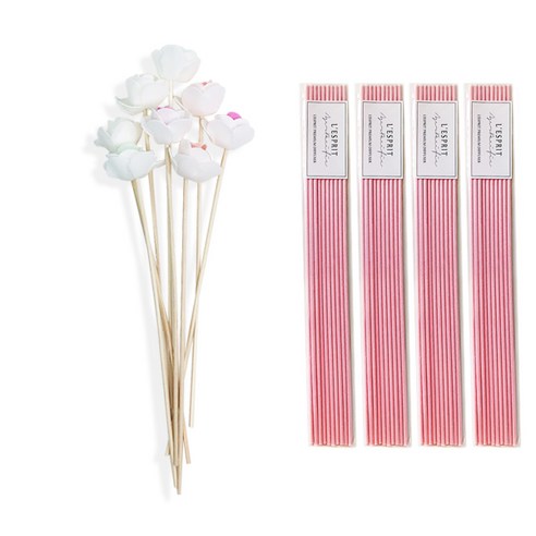 레스쁘리 미니로즈 조화 8p + 디퓨저 스틱 40p, 조화 (믹스), 스틱 (핑크), 1세트