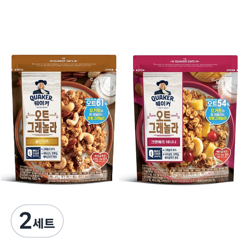 퀘이커 오트 그래놀라 골든 넛츠 200g + 크랜베리 바나나 200g 세트, 2세트