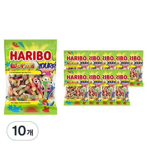 하리보 웜즈사우어 젤리, 200g, 10개