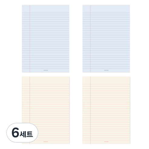페이퍼리안 라이프패드 메모지 A5 2종 세트, 라인 블루, 라인 옐로우, 6세트