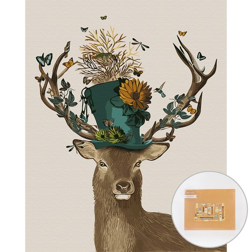 아트조이 DIY 명화 그리기 세트 40 x 50 cm 세로형, 모자 쓴 꽃사슴, 1개